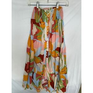 Christian Siriano New York Multi Color Abstract Floral Smocked Maxi Skirt XS